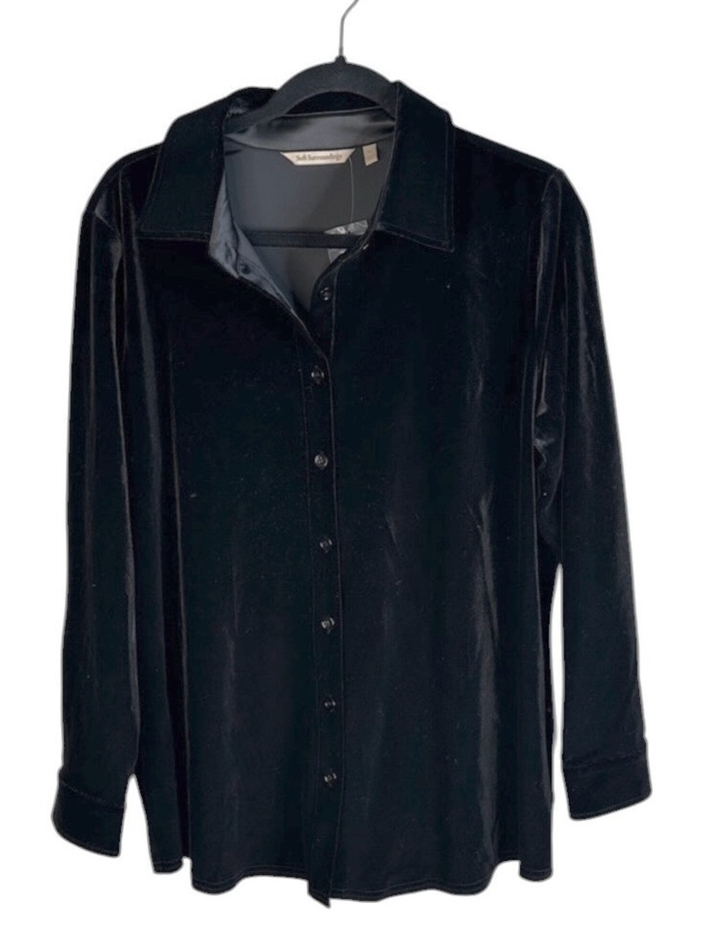 Soft Surroundings Black Velvet Whimsigoth Classic Button Down Long Sleeve Top‎